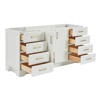 Emilia 66-inch White base cabinet on white back ground side view open door