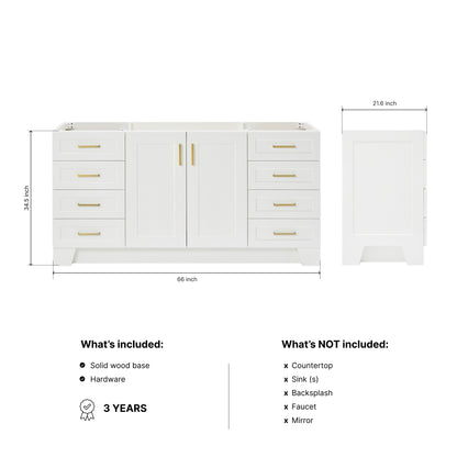 Emilia 66-inch White base cabinet on dimensions