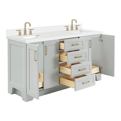 Emilia 66-Inch Grey bathroom vanity on white background – product photo 1