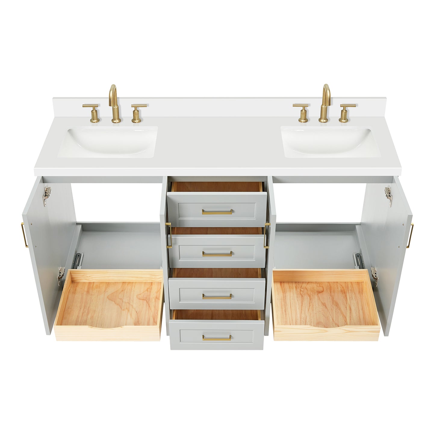 Emilia 66-Inch Grey bathroom vanity on white background – product photo 2