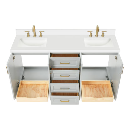 Emilia 66-Inch Grey bathroom vanity on white background – product photo 2