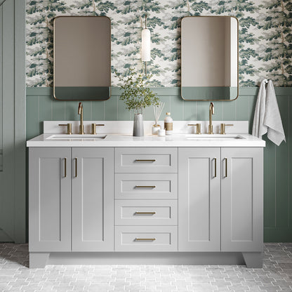 Emilia 66-Inch Grey bathroom vanity in styled bathroom setting