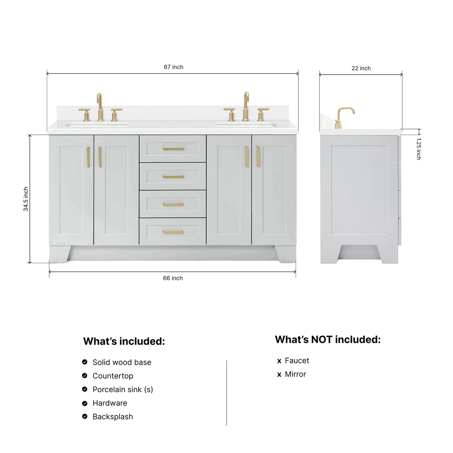 Emilia 66-Inch Grey bathroom vanity dimensions