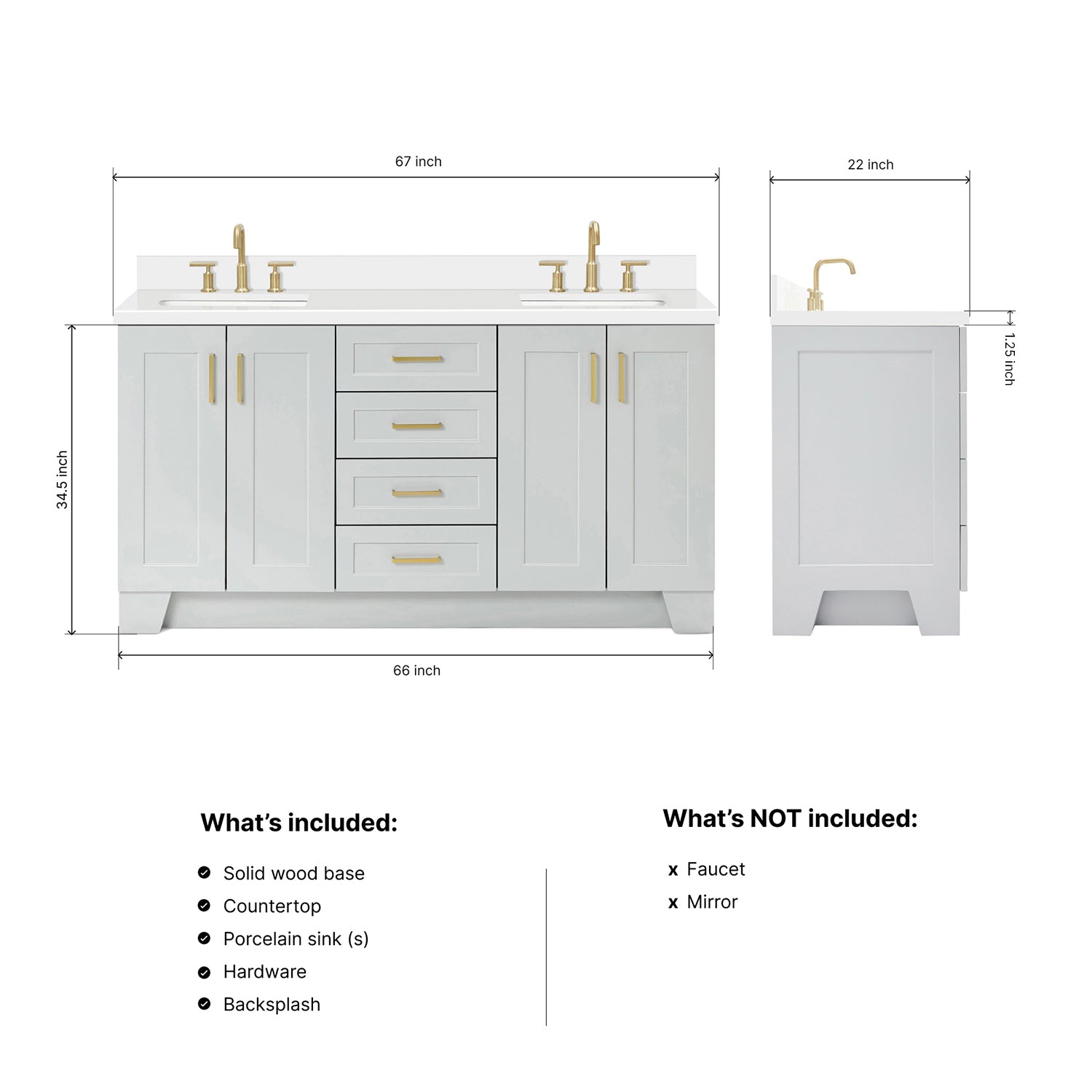 Emilia 66-Inch Grey bathroom vanity dimensions
