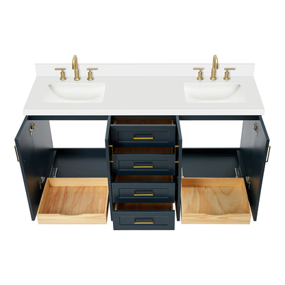 Emilia 66-Inch Midnight Blue bathroom vanity on white background – product photo 2