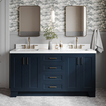 Emilia 66-Inch Midnight Blue bathroom vanity in styled bathroom setting