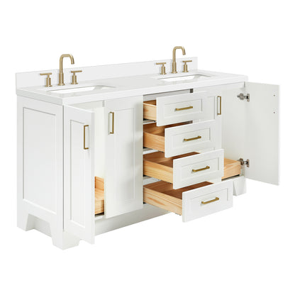 Emilia 66-Inch White bathroom vanity on white background – product photo 1