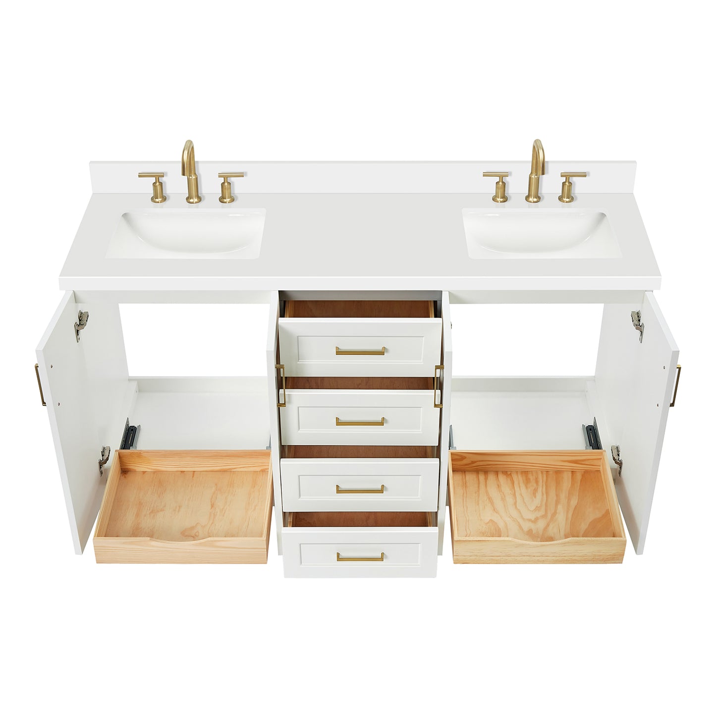 Emilia 66-Inch White bathroom vanity on white background – product photo 2