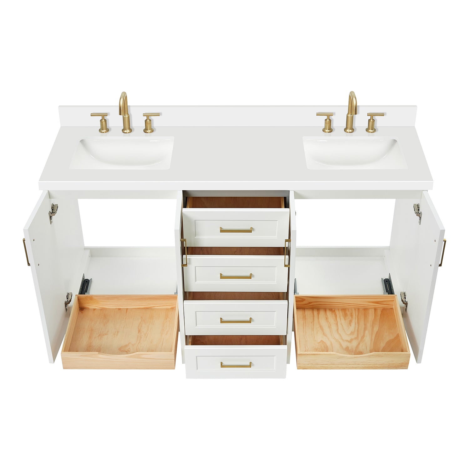 Emilia 66-Inch White bathroom vanity on white background – product photo 2