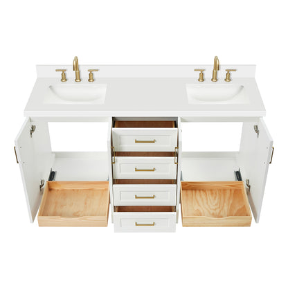 Emilia 66-Inch White bathroom vanity on white background – product photo 2