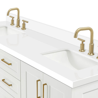 Emilia 66-Inch White bathroom vanity on white background – product photo 5
