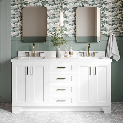 Emilia 66-Inch White bathroom vanity in styled bathroom setting