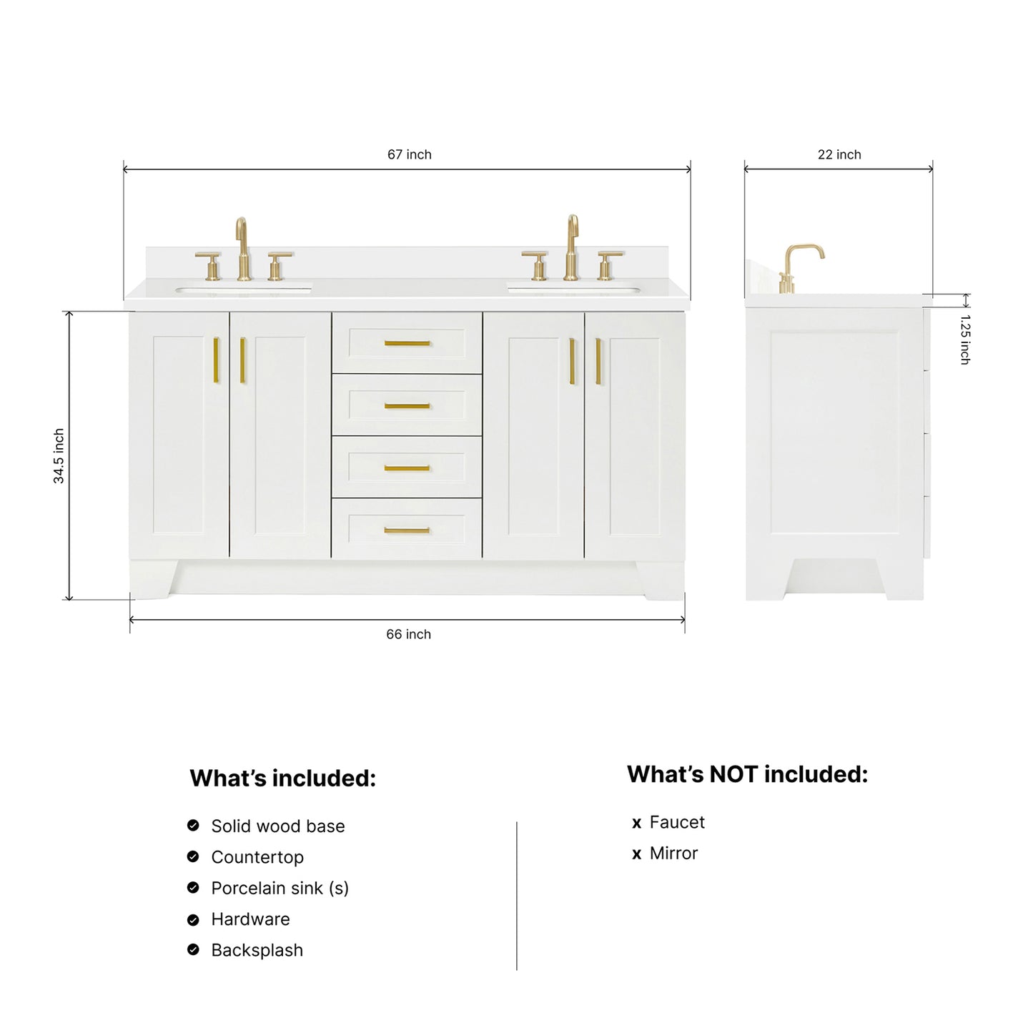 Emilia 66-Inch White bathroom vanity dimensions