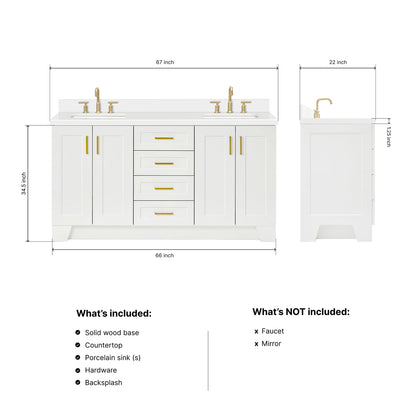 Emilia 66-Inch White bathroom vanity dimensions
