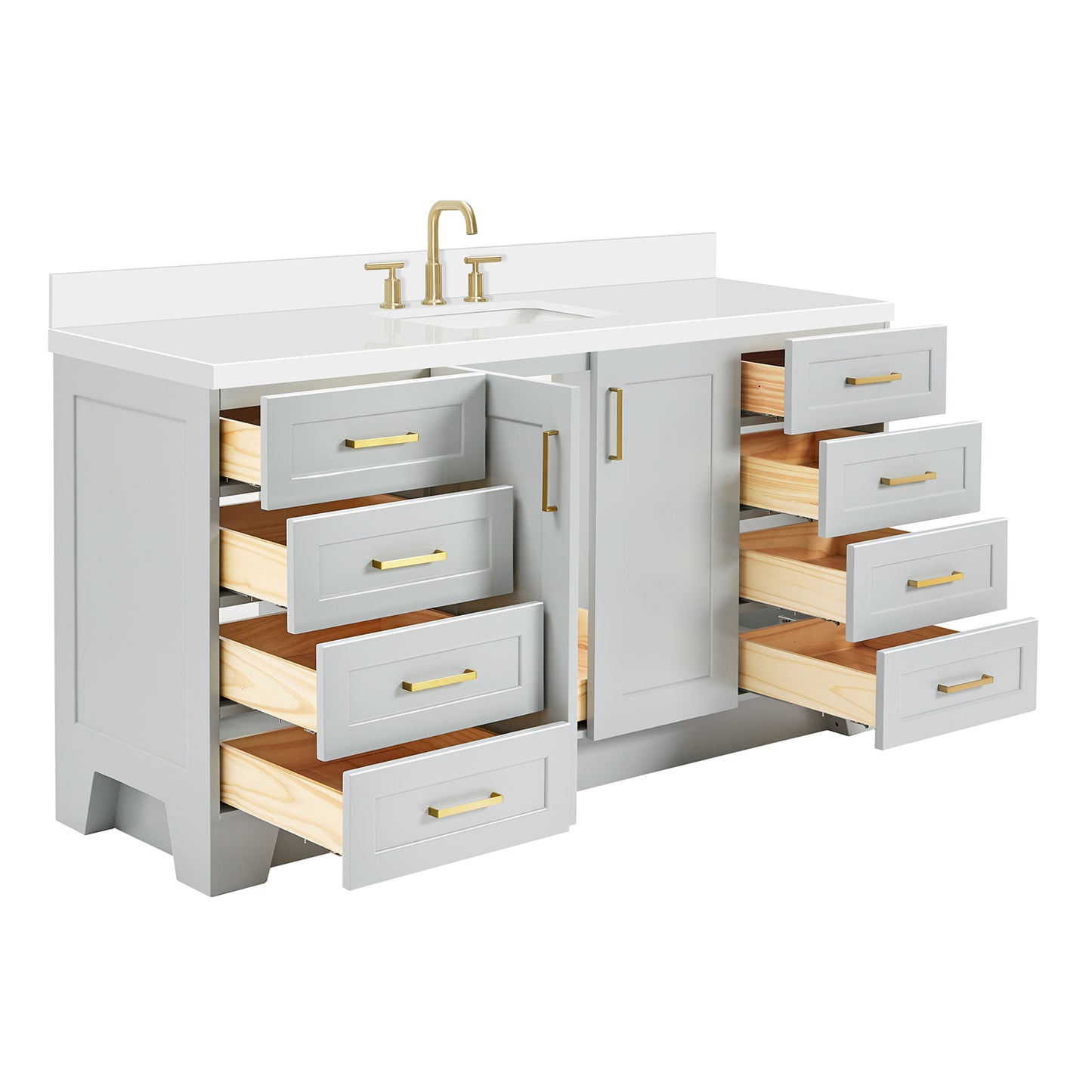 Emilia 66-Inch Grey bathroom vanity on white background – product photo 1