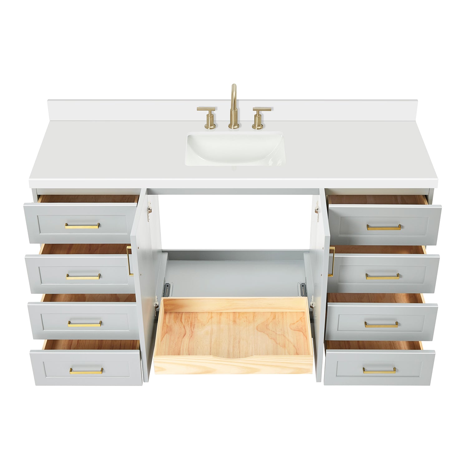 Emilia 66-Inch Grey bathroom vanity on white background – product photo 2