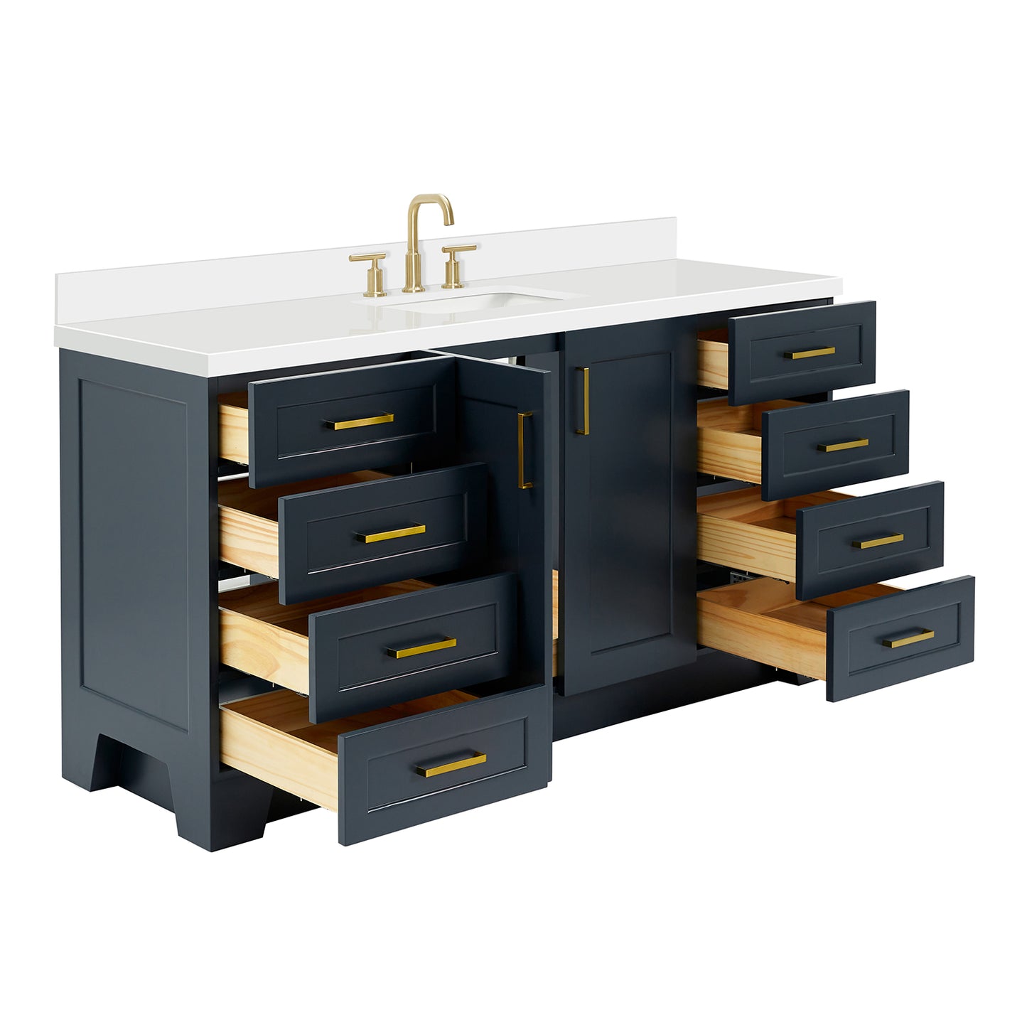 Emilia 66-Inch Midnight Blue bathroom vanity on white background – product photo 1