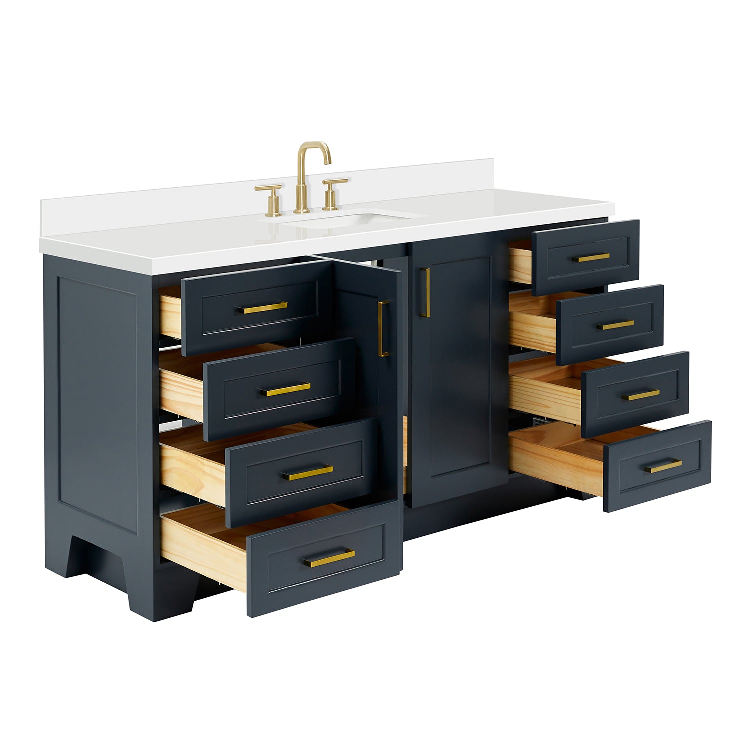 Emilia 66-Inch Midnight Blue bathroom vanity on white background – product photo 1