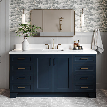 Emilia 66-Inch Midnight Blue bathroom vanity in styled bathroom setting