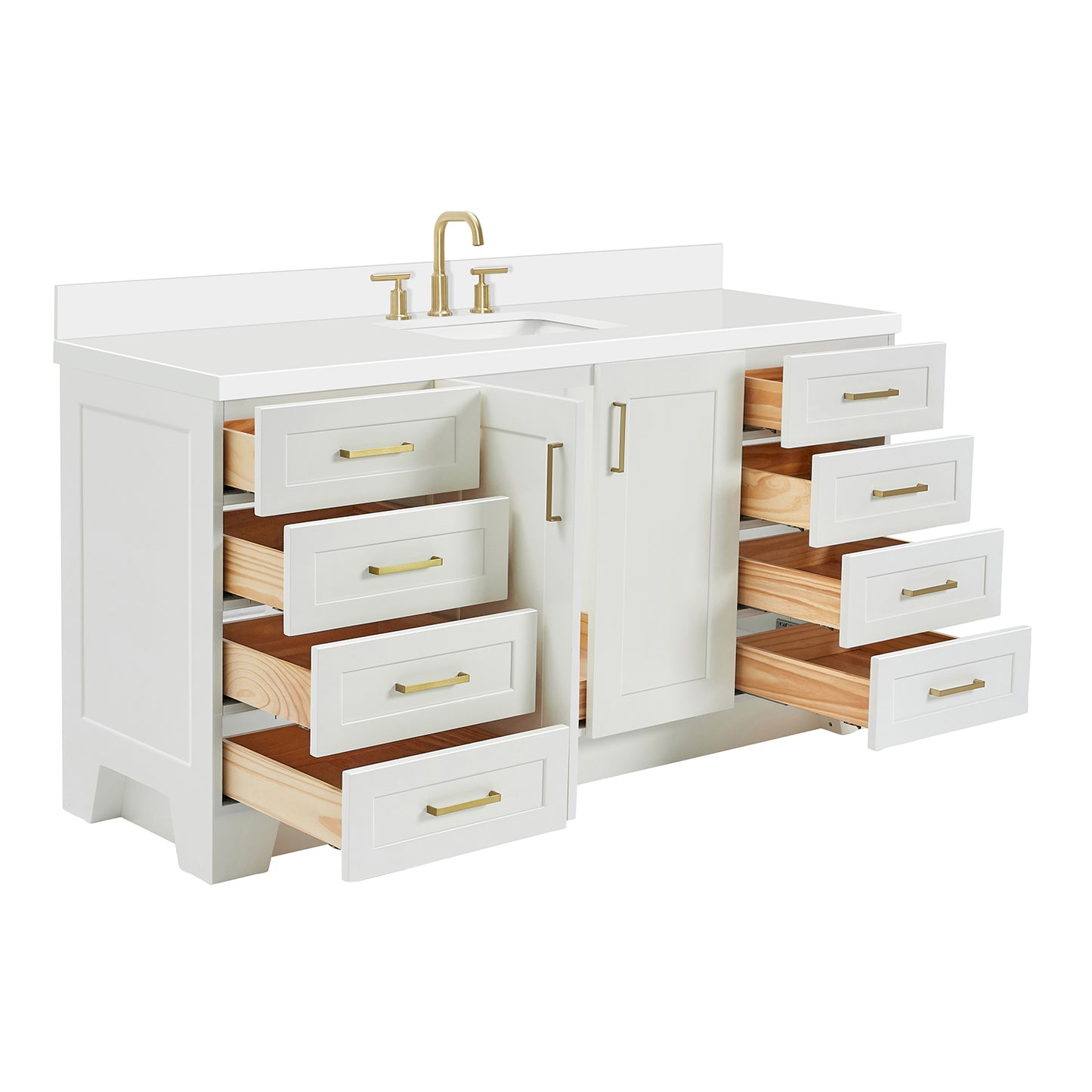 Emilia 66-Inch White bathroom vanity on white background – product photo 1