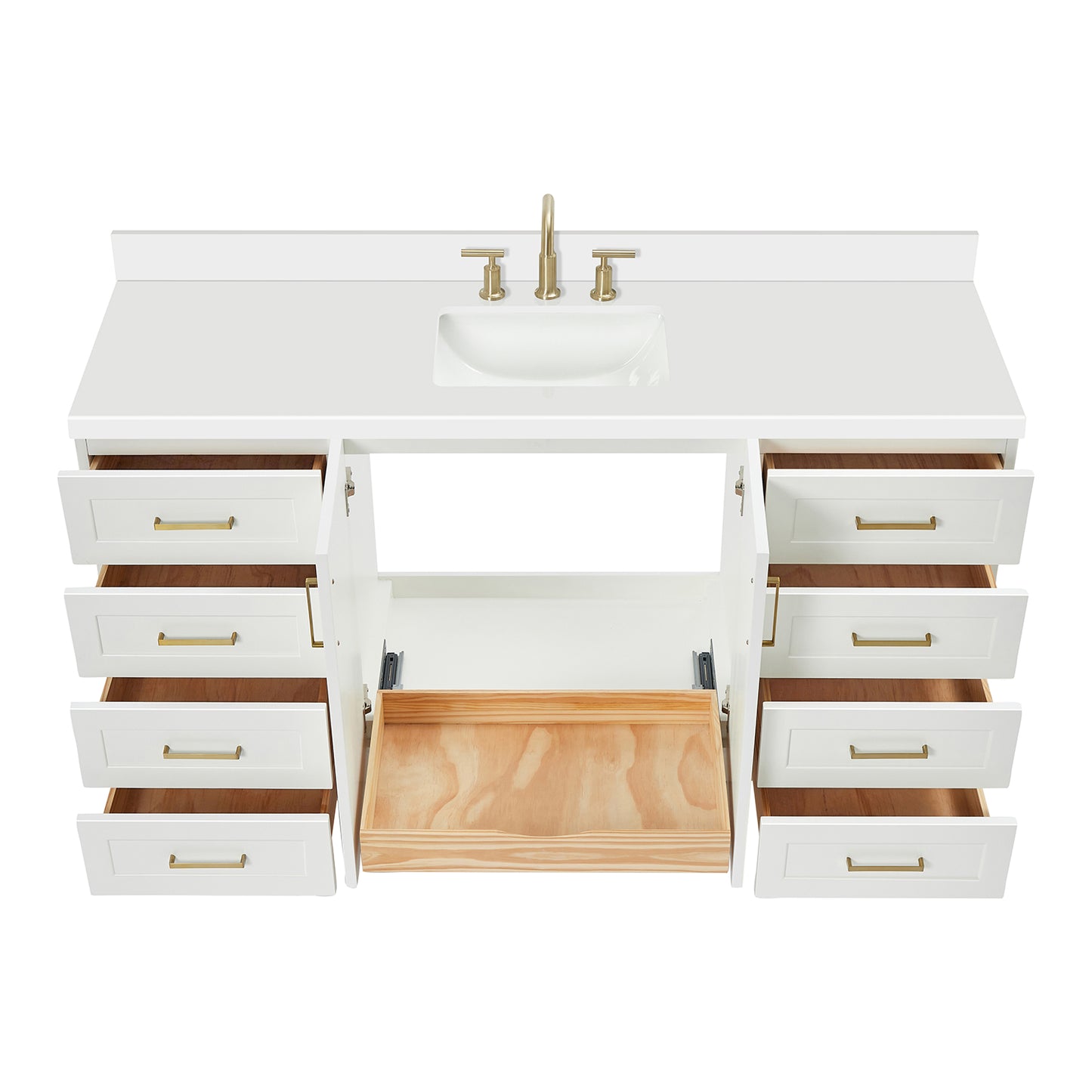 Emilia 66-Inch White bathroom vanity on white background – product photo 2