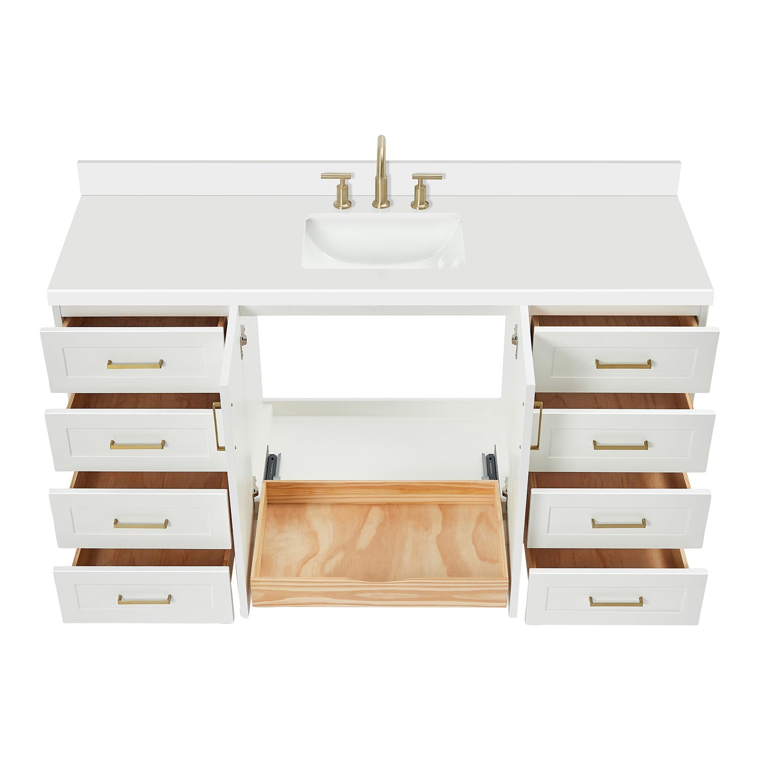 Emilia 66-Inch White bathroom vanity on white background – product photo 2