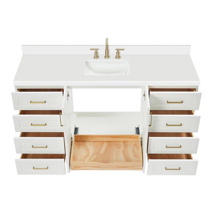 Emilia 66-Inch White bathroom vanity on white background – product photo 2