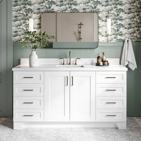 Emilia 66-Inch White bathroom vanity in styled bathroom setting