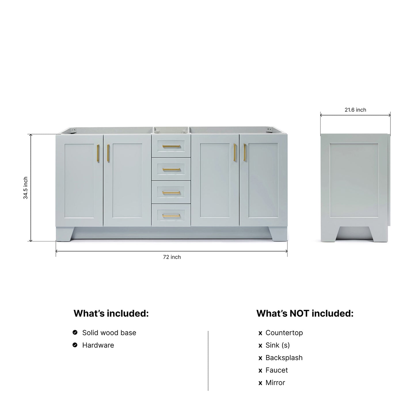 Emilia 72-inch Grey base cabinet on dimensions