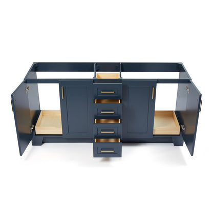 Emilia 72-inch Midnight Blue base cabinet on white back ground top down