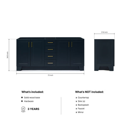 Emilia 72-inch Midnight Blue base cabinet on dimensions