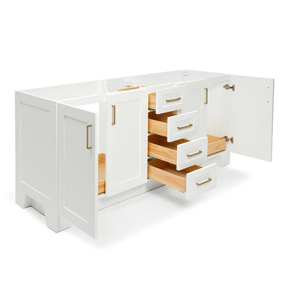 Emilia 72-inch White base cabinet on white back ground side view open door