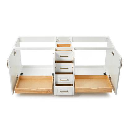 Emilia 72-inch White base cabinet on white back ground front view open door