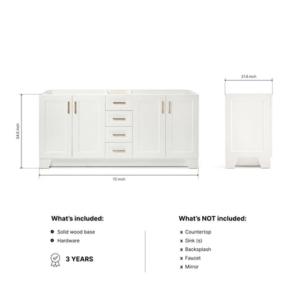 Emilia 72-inch White base cabinet on dimensions