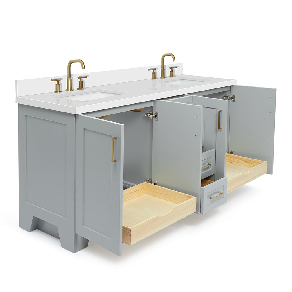 Emilia 72-Inch Grey bathroom vanity on white background – product photo 1