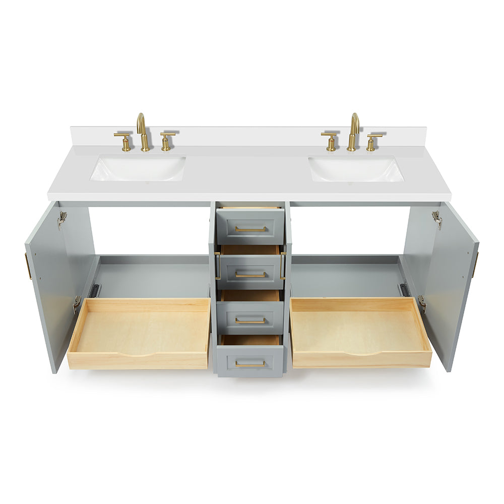 Emilia 72-Inch Grey bathroom vanity on white background – product photo 2