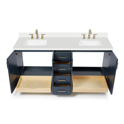 Emilia 72-Inch Midnight Blue bathroom vanity on white background – product photo 1