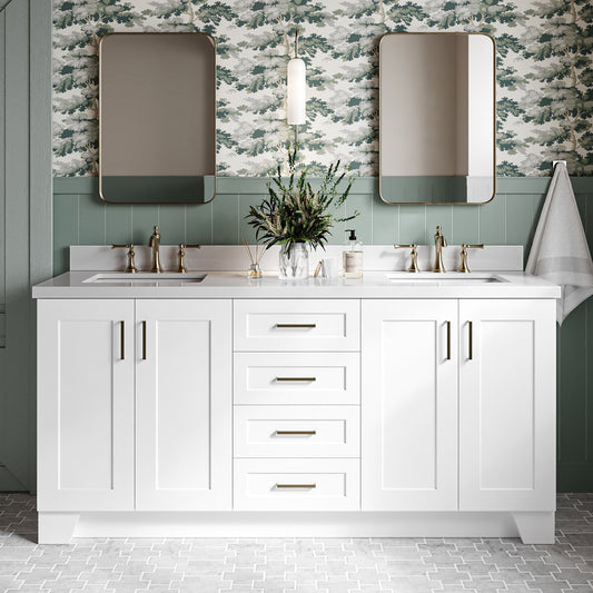Emilia 72-Inch White bathroom vanity in styled bathroom setting