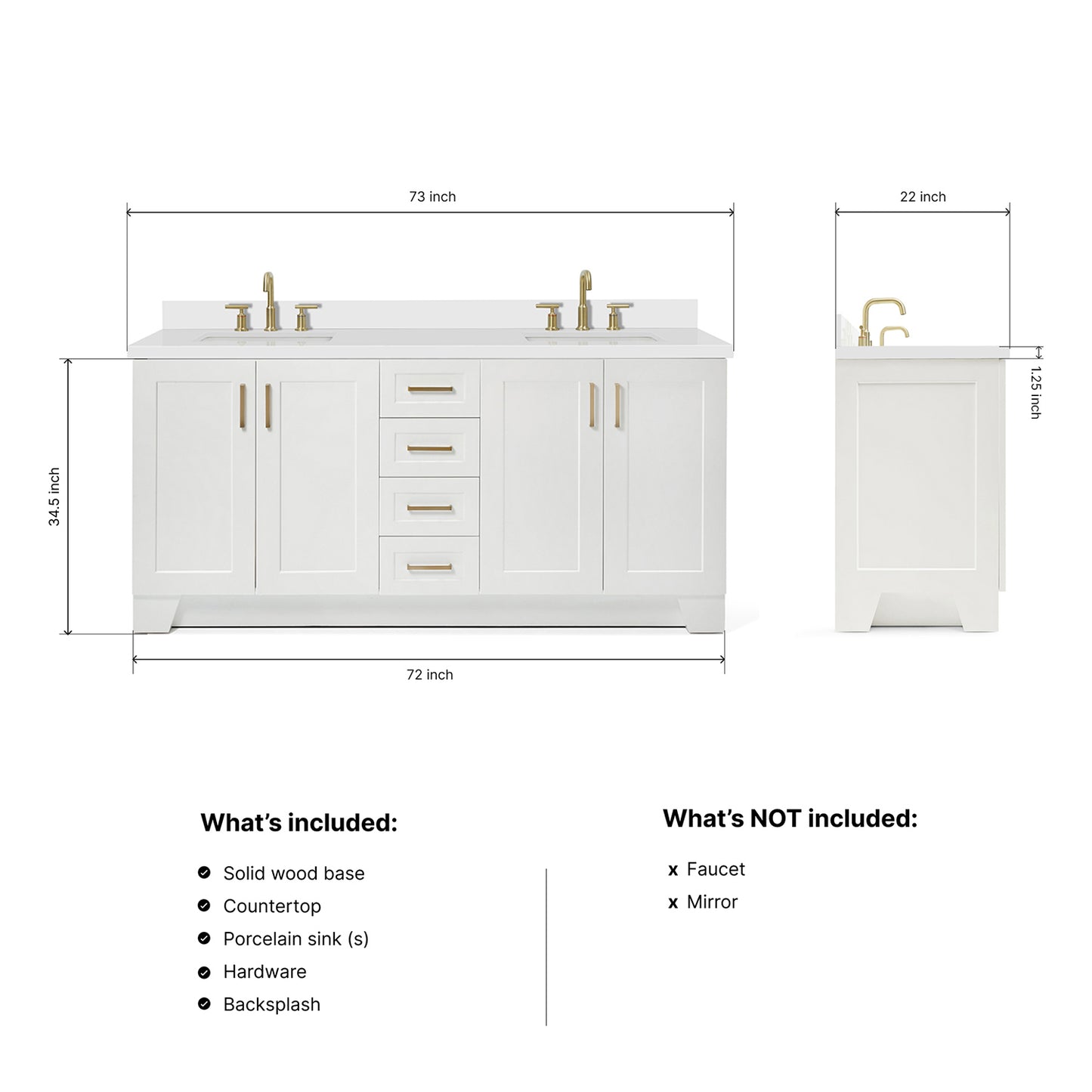 Emilia 72-Inch White bathroom vanity dimensions
