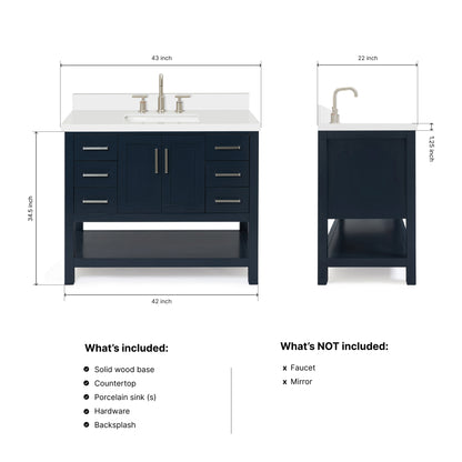 Olivia 42-inch Midnight Blue bathroom vanity on dimensions