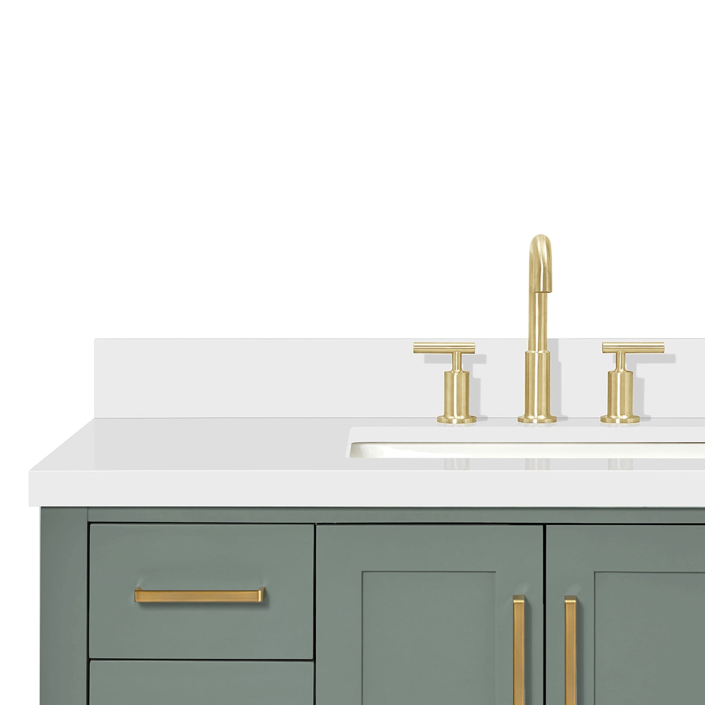 Olivia 42-inch Vintage Green bathroom vanity on white back ground front view open door