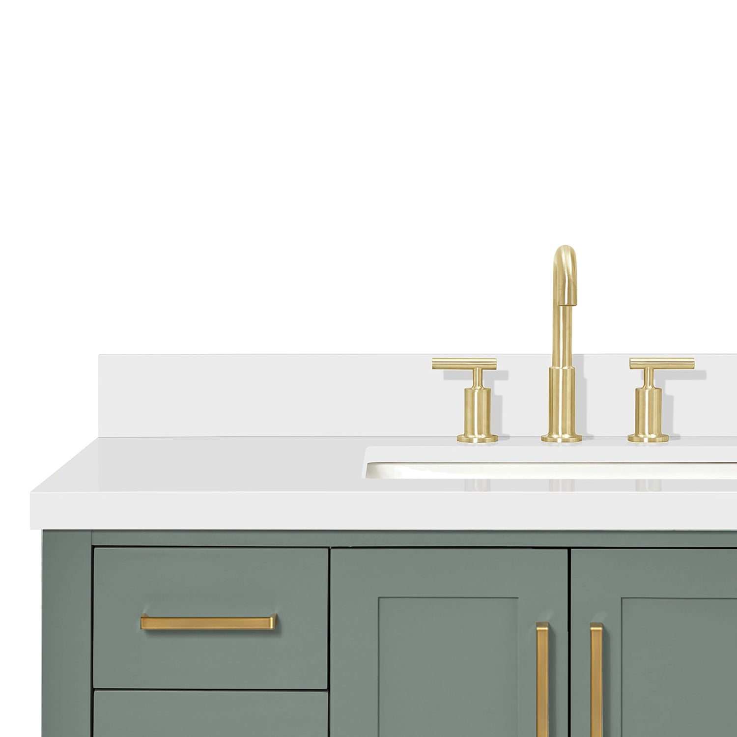 Olivia 42-inch Vintage Green bathroom vanity on white back ground front view open door