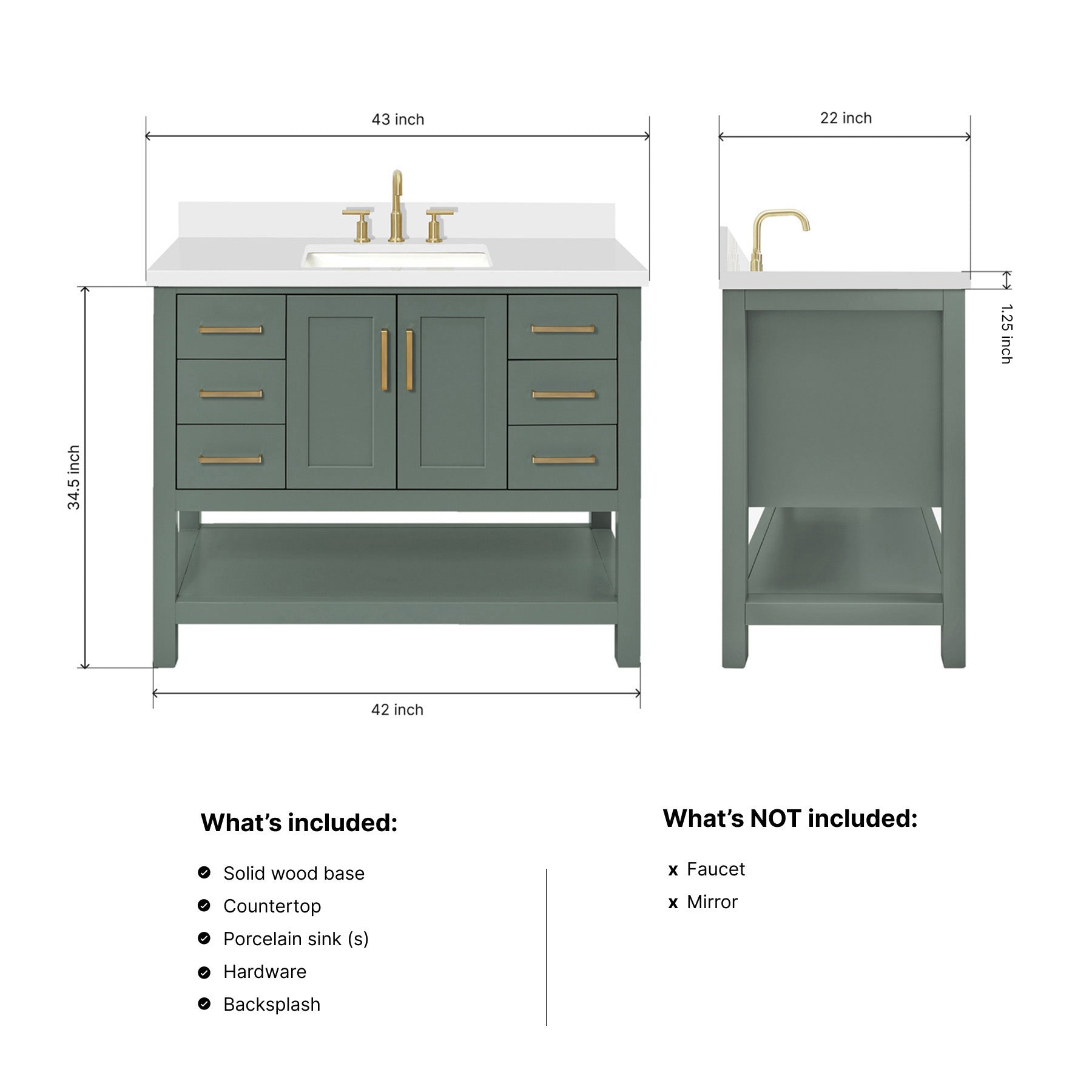 Olivia 42-inch Vintage Green bathroom vanity on dimensions