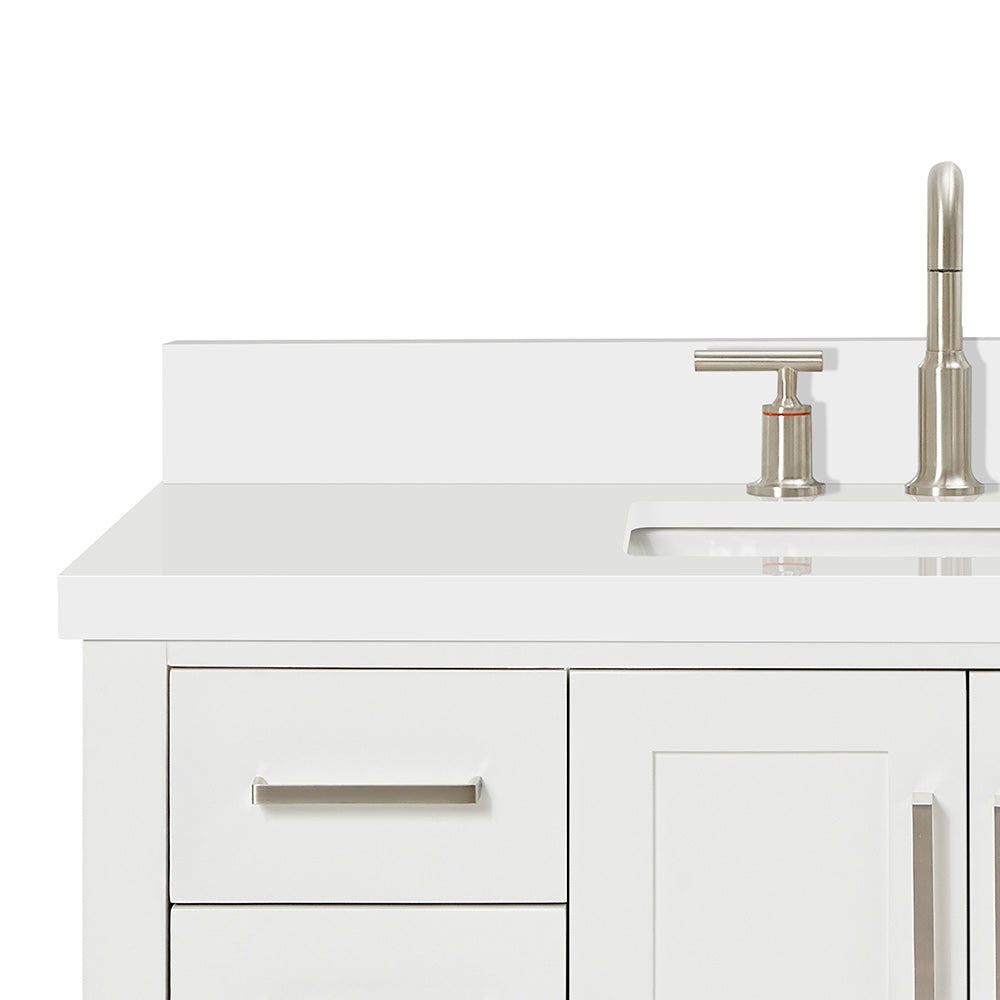 Olivia 42-inch White bathroom vanity on white back ground top down