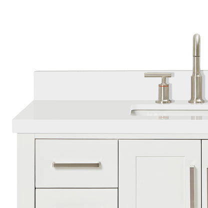 Olivia 42-inch White bathroom vanity on white back ground top down