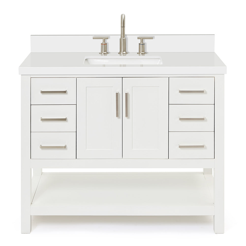 Olivia 42-inch White bathroom vanity on white back ground front view main image
