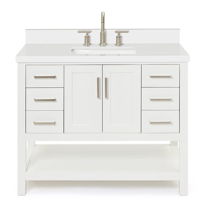 Olivia 42-inch White bathroom vanity on white back ground front view main image