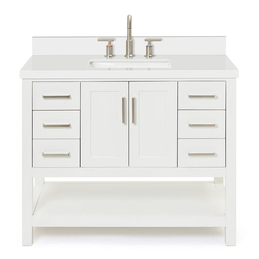 Olivia 42-inch White bathroom vanity on white back ground front view main image