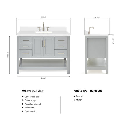 Olivia 48-inch Grey bathroom vanity on dimensions