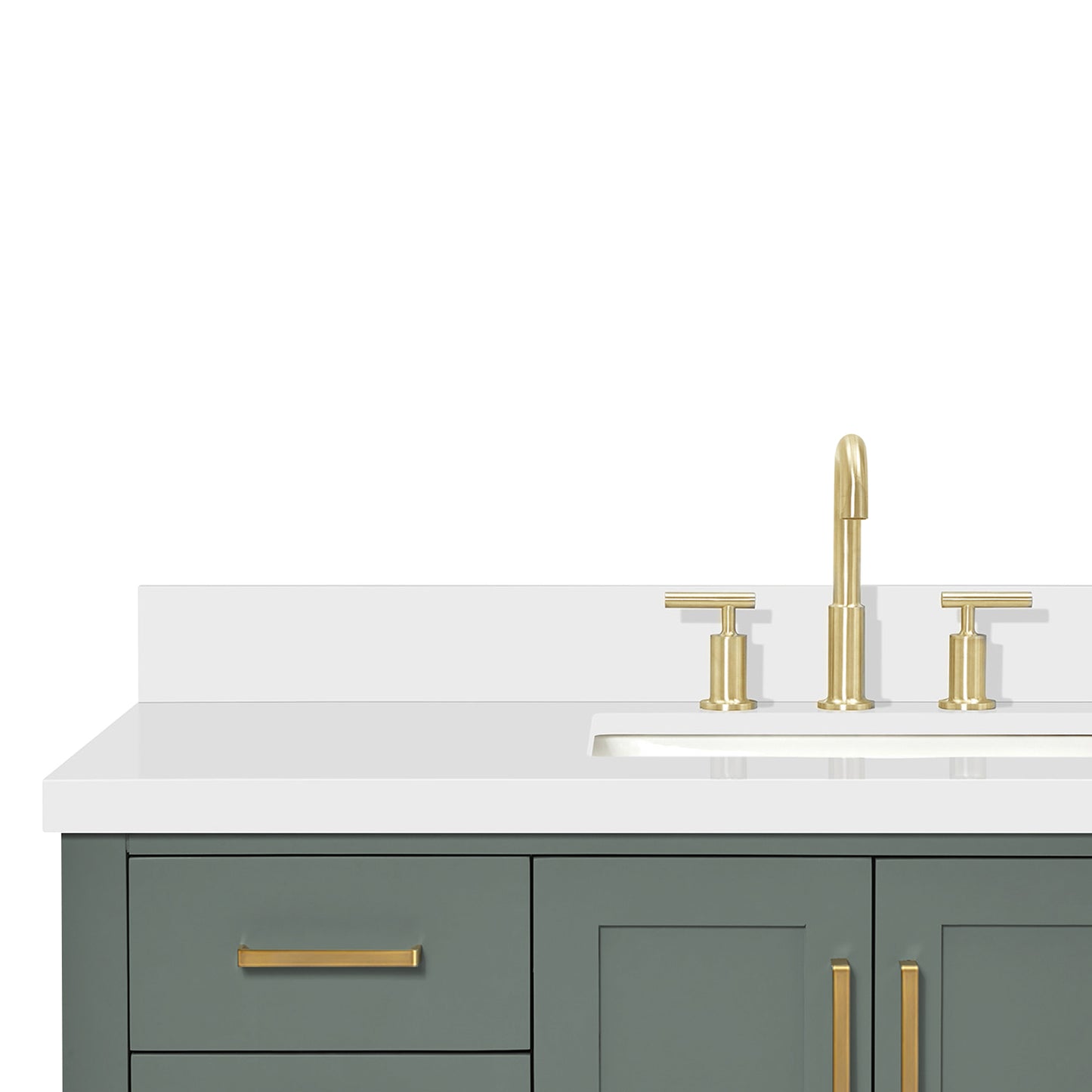Olivia 48-inch Vintage Green bathroom vanity on white back ground front view open door